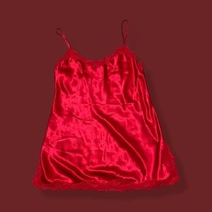 Y2K RED SATIN LACE SLIP DRESS